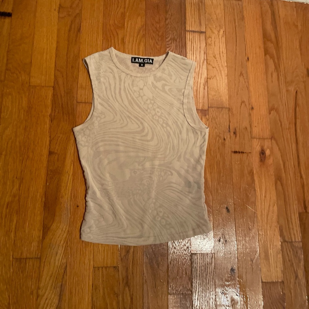 I.AM.GIA Cream Patterned Tank Top